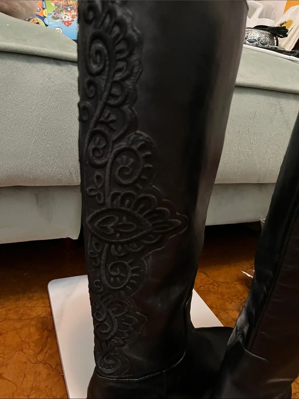 Gianni Bini Black Over-the-Knee Boots with Embroidered Detail Sz US6.5 Womens